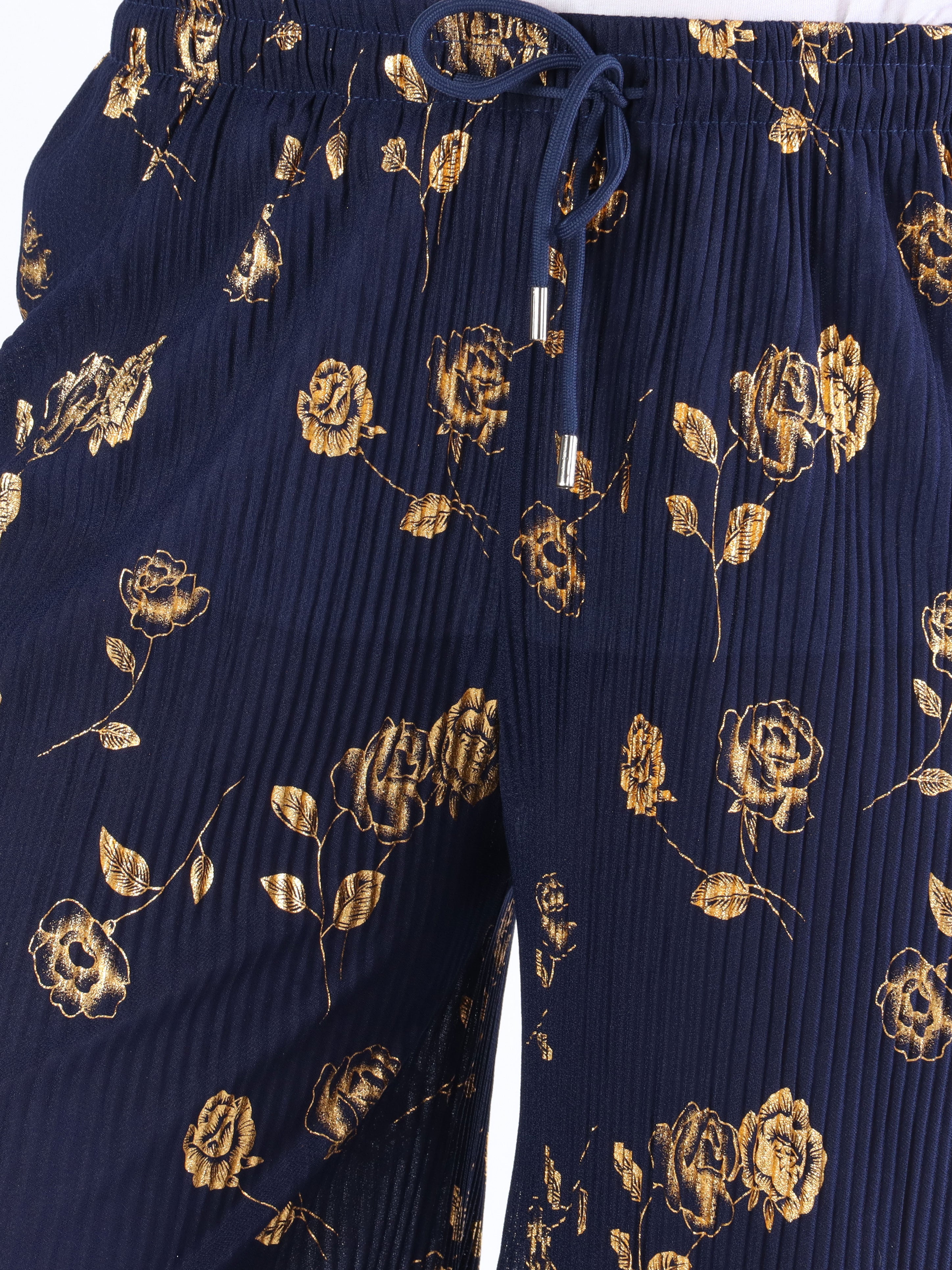 Alpha - Plisserede bukser med guldblomster